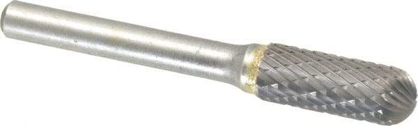 SGS Pro - 3/8" Cut Diam, 1/4" Shank Diam, Cylinder with Radius Head Double Cut Burr - Carbide, Radius End, 1" LOC - Benchmark Tooling