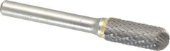 SGS Pro - 3/8" Cut Diam, 1/4" Shank Diam, Cylinder with Radius Head Double Cut Burr - Carbide, Radius End, 1" LOC - Benchmark Tooling