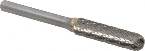 SGS Pro - 3/8" Cut Diam, 1/4" Shank Diam, Cylinder with Radius Head Double Cut Burr - Carbide, Radius End, 1-1/2" LOC - Benchmark Tooling