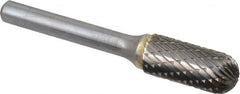 SGS Pro - 7/16" Cut Diam, 1/4" Shank Diam, Cylinder with Radius Head Double Cut Burr - Carbide, Radius End, 1" LOC, 2-3/4" OAL - Benchmark Tooling