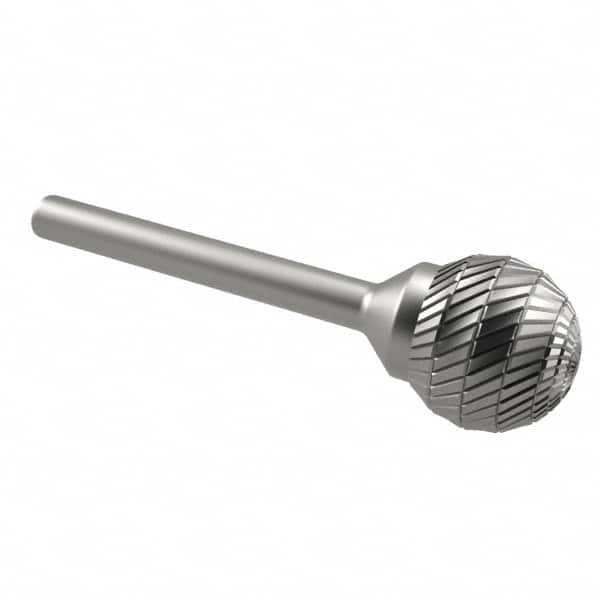 SGS Pro - 3/4" Cut Diam, 1/4" Shank Diam, Ball Head Double Cut Burr - Carbide, Radius End, 11/16" LOC - Benchmark Tooling