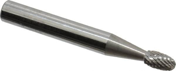 SGS Pro - 3/16" Cut Diam, 1/4" Shank Diam, Oval Head Double Cut Burr - Carbide, Radius End, 5/16" LOC - Benchmark Tooling