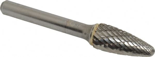 SGS Pro - 7/16" Cut Diam, 1/4" Shank Diam, Tree with Radius Head Double Cut Burr - Carbide, Radius End, 1" LOC - Benchmark Tooling