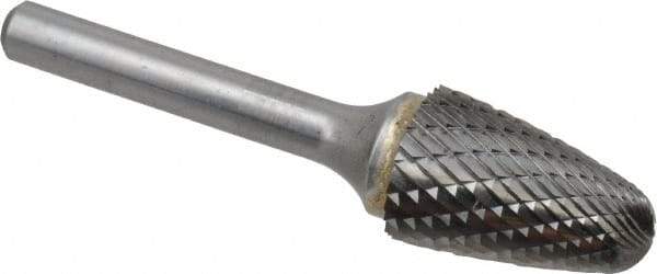 SGS Pro - 5/8" Cut Diam, 1/4" Shank Diam, Tree with Radius Head Double Cut Burr - Carbide, Radius End, 1" LOC - Benchmark Tooling