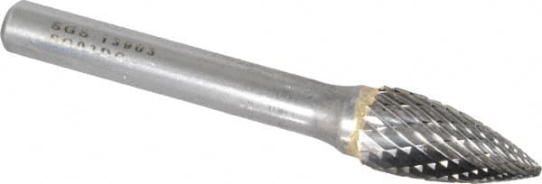 SGS Pro - 3/8" Cut Diam, 1/4" Shank Diam, Tree Head Double Cut Burr - Carbide, Point End, 3/4" LOC, 2-1/2" OAL - Benchmark Tooling