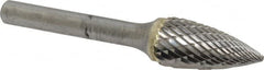 SGS Pro - 1/2" Cut Diam, 1/4" Shank Diam, Tree Head Double Cut Burr - Carbide, Point End, 1" LOC, 2-3/4" OAL - Benchmark Tooling