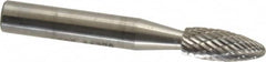 SGS Pro - 1/4" Cut Diam, 1/4" Shank Diam, Flame Head Double Cut Burr - Carbide, Radius End, 5/8" LOC, 2" OAL - Benchmark Tooling