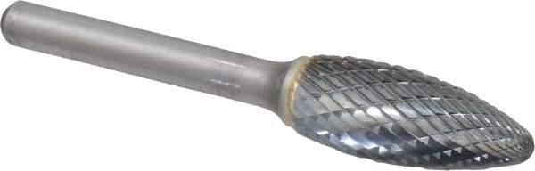 SGS Pro - 1/2" Cut Diam, 1/4" Shank Diam, Flame Head Double Cut Burr - Carbide, Radius End, 1-1/4" LOC - Benchmark Tooling