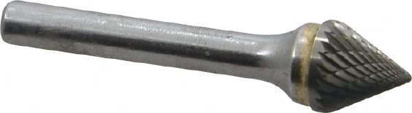 SGS Pro - 1/2" Cut Diam, 1/4" Shank Diam, Cone Head Double Cut Burr - Carbide, Point End, 7/16" LOC, 2-3/16" OAL - Benchmark Tooling