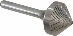 SGS Pro - 1" Cut Diam, 1/4" Shank Diam, Cone Head Double Cut Burr - Carbide, Point End, 1/2" LOC, 2-1/4" OAL - Benchmark Tooling