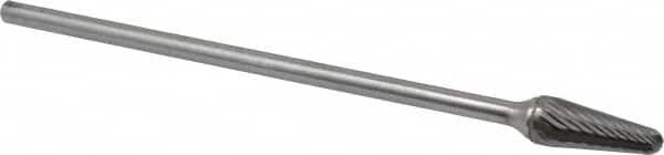 SGS Pro - 1/2" Cut Diam, 1/4" Shank Diam, Taper Head Single Cut Burr - Carbide, Radius End, 1-1/8" LOC - Benchmark Tooling