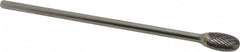 SGS Pro - 1/2" Cut Diam, 1/4" Shank Diam, Oval Head Double Cut Burr - Carbide, Radius End, 7/8" LOC - Benchmark Tooling