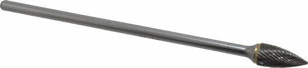 SGS Pro - 1/2" Cut Diam, 1/4" Shank Diam, Tree Head Double Cut Burr - Carbide, Point End, 1" LOC - Benchmark Tooling