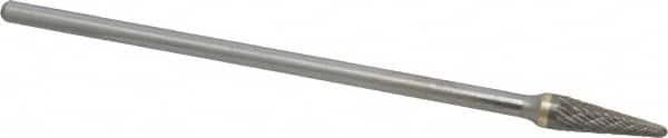 SGS Pro - 3/8" Cut Diam, 1/4" Shank Diam, Taper Head Double Cut Burr - Carbide, Radius End, 1-1/16" LOC - Benchmark Tooling