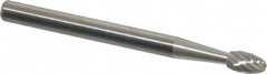SGS Pro - 1/8" Cut Diam, 1/8" Shank Diam, Oval Head Single Cut Burr - Carbide, Radius End, 7/32" LOC, 1-1/2" OAL - Benchmark Tooling