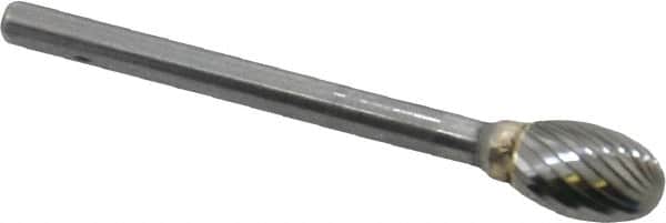 SGS Pro - 1/4" Cut Diam, 1/8" Shank Diam, Oval Head Single Cut Burr - Carbide, Radius End, 3/8" LOC - Benchmark Tooling