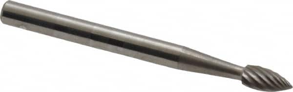 SGS Pro - 1/8" Cut Diam, 1/8" Shank Diam, Flame Head Single Cut Burr - Carbide, Radius End, 1/4" LOC, 1-1/2" OAL - Benchmark Tooling