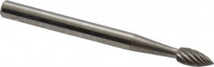 SGS Pro - 1/8" Cut Diam, 1/8" Shank Diam, Flame Head Single Cut Burr - Carbide, Radius End, 1/4" LOC, 1-1/2" OAL - Benchmark Tooling