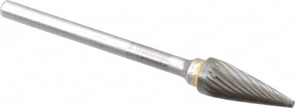 SGS Pro - 1/4" Cut Diam, 1/8" Shank Diam, Cone Head Single Cut Burr - Carbide, Point End, 1/2" LOC, 2-1/8" OAL - Benchmark Tooling