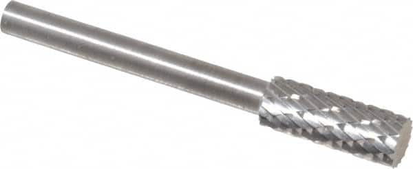 SGS Pro - 3/16" Cut Diam, 1/8" Shank Diam, Cylinder Head Double Cut Burr - Carbide, Flat End, 1/2" LOC - Benchmark Tooling