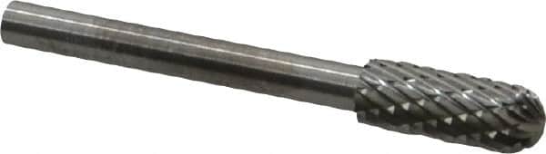 SGS Pro - 3/16" Cut Diam, 1/8" Shank Diam, Cylinder with Radius Head Double Cut Burr - Carbide, Radius End, 1/2" LOC - Benchmark Tooling