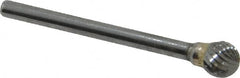 SGS Pro - 1/4" Cut Diam, 1/8" Shank Diam, Ball Head Double Cut Burr - Carbide, Radius End, 7/32" LOC, 2" OAL - Benchmark Tooling