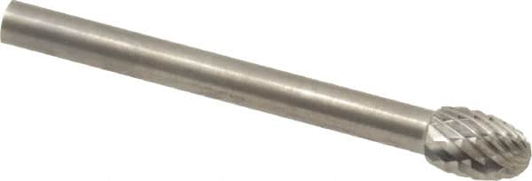 SGS Pro - 3/16" Cut Diam, 1/8" Shank Diam, Oval Head Double Cut Burr - Carbide, Radius End, 9/32" LOC - Benchmark Tooling
