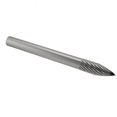 SGS Pro - 1/8" Cut Diam, 1/8" Shank Diam, Tree Head Double Cut Burr - Carbide, Point End, 5/16" LOC - Benchmark Tooling