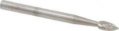 SGS Pro - 1/8" Cut Diam, 1/8" Shank Diam, Flame Head Double Cut Burr - Carbide, Radius End, 1/4" LOC, 1-1/2" OAL - Benchmark Tooling