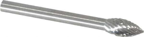 SGS Pro - 3/16" Cut Diam, 1/8" Shank Diam, Flame Head Double Cut Burr - Carbide, Radius End, 3/8" LOC - Benchmark Tooling