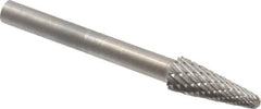 SGS Pro - 3/16" Cut Diam, 1/8" Shank Diam, Taper Head Double Cut Burr - Carbide, Radius End, 1/2" LOC - Benchmark Tooling