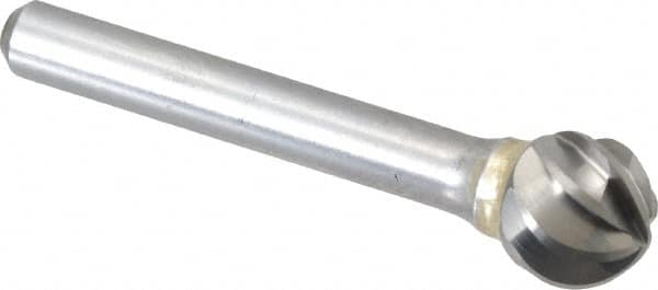 SGS Pro - 1/2" Cut Diam, 1/4" Shank Diam, Ball Head Single Cut Burr - Carbide, Radius End, 7/16" LOC, 2-13/64" OAL - Benchmark Tooling