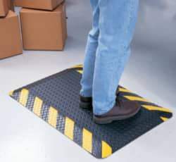 Wearwell - 30' Long x 2' Wide, Dry Environment, Anti-Fatigue Matting - Black with Yellow Chevron Borders, Vinyl with Nitrile Blend Base, Beveled on 4 Sides - Benchmark Tooling