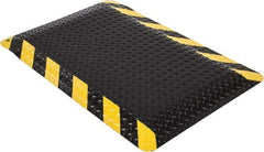 Wearwell - 3' Long x 2' Wide, Dry Environment, Anti-Fatigue Matting - Black with Yellow Chevron Borders, Vinyl with Nitrile Blend Base, Beveled on 4 Sides - Benchmark Tooling