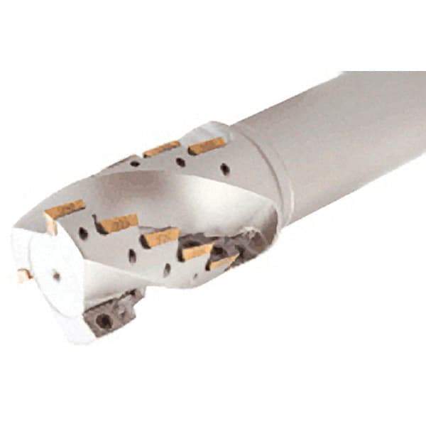 Iscar - 32mm Cut Diam, 46mm Max Depth of Cut, 32mm Shank Diam, 115mm OAL, Indexable Square Shoulder End Mill - APKT/R-10.. Inserts, Weldon Shank, 90° Lead Angle, Series Helimill - Benchmark Tooling