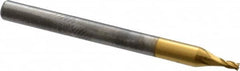 Atrax - 3/64", 9/64" LOC, 1/8" Shank Diam, 1-1/2" OAL, 4 Flute, Solid Carbide Square End Mill - Single End, TiN Finish, Spiral Flute, 30° Helix, Centercutting, Right Hand Cut, Right Hand Flute - Benchmark Tooling