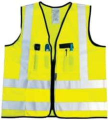 OccuNomix - Size M High Visibility Yellow Solid Surveyor's Vest - 36 to 38" Chest, ANSI 107-2015, Zipper Closure, 12 Pockets, Polyester - Benchmark Tooling