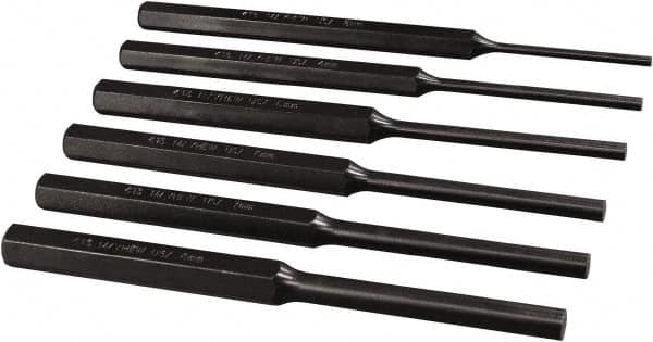 Mayhew - 6 Piece, 3 to 8mm, Roll Pin Punch Set - Hex Shank, Alloy Steel, Comes in Pouch - Benchmark Tooling