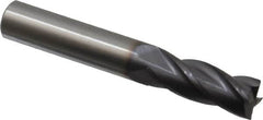 Made in USA - 3/8", 1" LOC, 3/8" Shank Diam, 2-1/2" OAL, 4 Flute, Solid Carbide Square End Mill - Single End, TiAlN Finish, Spiral Flute, 30° Helix, Centercutting, Right Hand Cut, Right Hand Flute - Benchmark Tooling