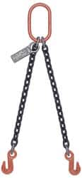 Lift-All - 5' Long x 4-1/2" Wide, 15,200 Lb Basket Capacity, Alloy Steel Web Sling - 15,200 Lb Choker Capacity, DOG Chain Sling, 3/8" Diam Chain, Natural, Double Style - Benchmark Tooling