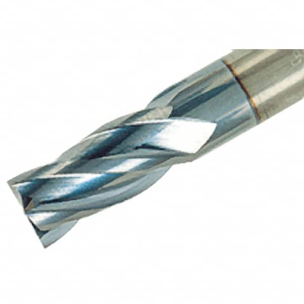 Iscar - 1/2", 1" LOC, 1/2" Shank Diam, 3" OAL, 4 Flute, Solid Carbide Square End Mill - Single End, Uncoated, Spiral Flute, 30° Helix, Right Hand Cut, Right Hand Flute - Benchmark Tooling