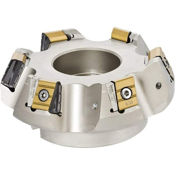 Iscar - 1.86" Cut Diam, 2-1/2" Arbor Hole, 3/4" Max Depth of Cut, 65° Indexable Chamfer & Angle Face Mill - 10 Inserts, T465 LN.T 2212ZN.. Insert, Right Hand Cut, Series Helitang - Benchmark Tooling