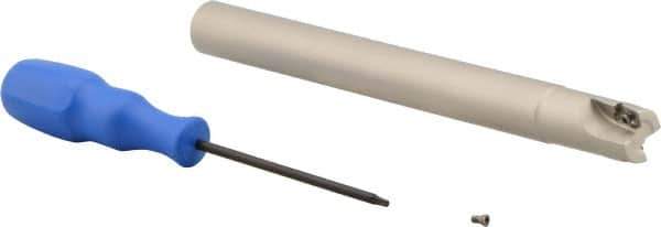 Iscar - 3/4" Cut Diam, 0.394" Max Depth of Cut, 3/4" Shank Diam, 8" OAL, Indexable Square Shoulder End Mill - Cylindrical Shank, 90° Lead Angle, Series Heli2000 - Benchmark Tooling