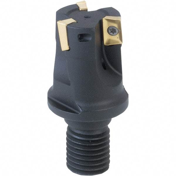 Iscar - 1" Cut Diam, 0.394" Max Depth of Cut, 1.22" OAL, Indexable Square Shoulder End Mill - APCR/APCT/APKR/APKT/APKW/HM90APCT/HM90APKT/HM90APKW 1003 Inserts, M12 Modular Connection, 90° Lead Angle, Through Coolant, Series Heli2000 - Benchmark Tooling