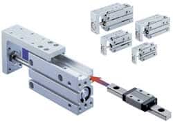 SMC PNEUMATICS - 20mm Bore x 10mm Stroke Compact Slide Cylinder - 101.5 Max psi, 14 to 158°F, M5x0.8 Port, 78mm Long x 32mm Wide x 64.5mm High - Benchmark Tooling