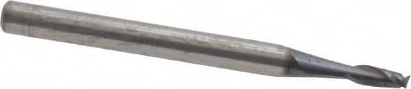 SGS - 5/64", 3/16" LOC, 1/8" Shank Diam, 1-1/2" OAL, 2 Flute, Solid Carbide Square End Mill - Single End, AlTiN Finish, Spiral Flute, 30° Helix, Centercutting, Right Hand Cut, Right Hand Flute, Series 3 - Benchmark Tooling