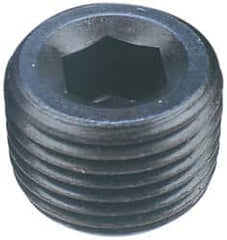 Made in USA - 1/2-14, 1/2" OAL, Alloy Steel Socket Pressure Plug - Uncoated, 7/8" Taper per Foot, 3/8" Hex Key - Benchmark Tooling