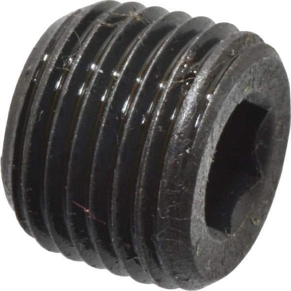 Made in USA - 1/8-27, 5/16" OAL, Alloy Steel Socket Pressure Plug - Uncoated, 3/4" Taper per Foot, 3/16" Hex Key - Benchmark Tooling