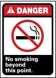 NMC - "Danger - No Smoking Beyond This Point", 14" Long x 10" Wide, Pressure-Sensitive Vinyl Safety Sign - Rectangle, 0.004" Thick, Use for Accident Prevention - Benchmark Tooling