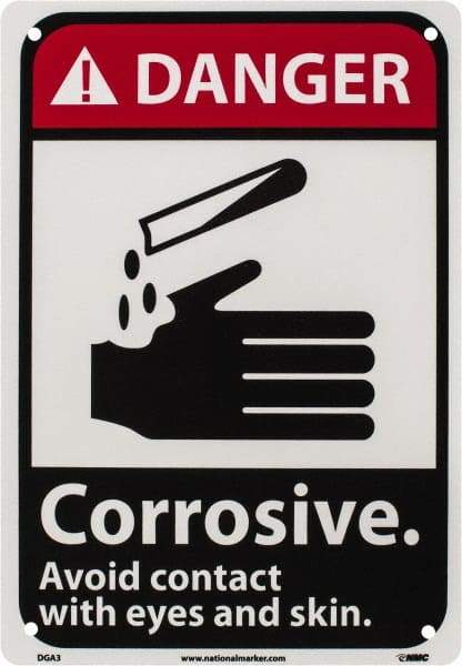 NMC - "Danger - Corrosive - Avoid Contact with Eyes and Skin", 10" Long x 7" Wide, Rigid Plastic Safety Sign - Rectangle, 0.05" Thick, Use for Accident Prevention - Benchmark Tooling